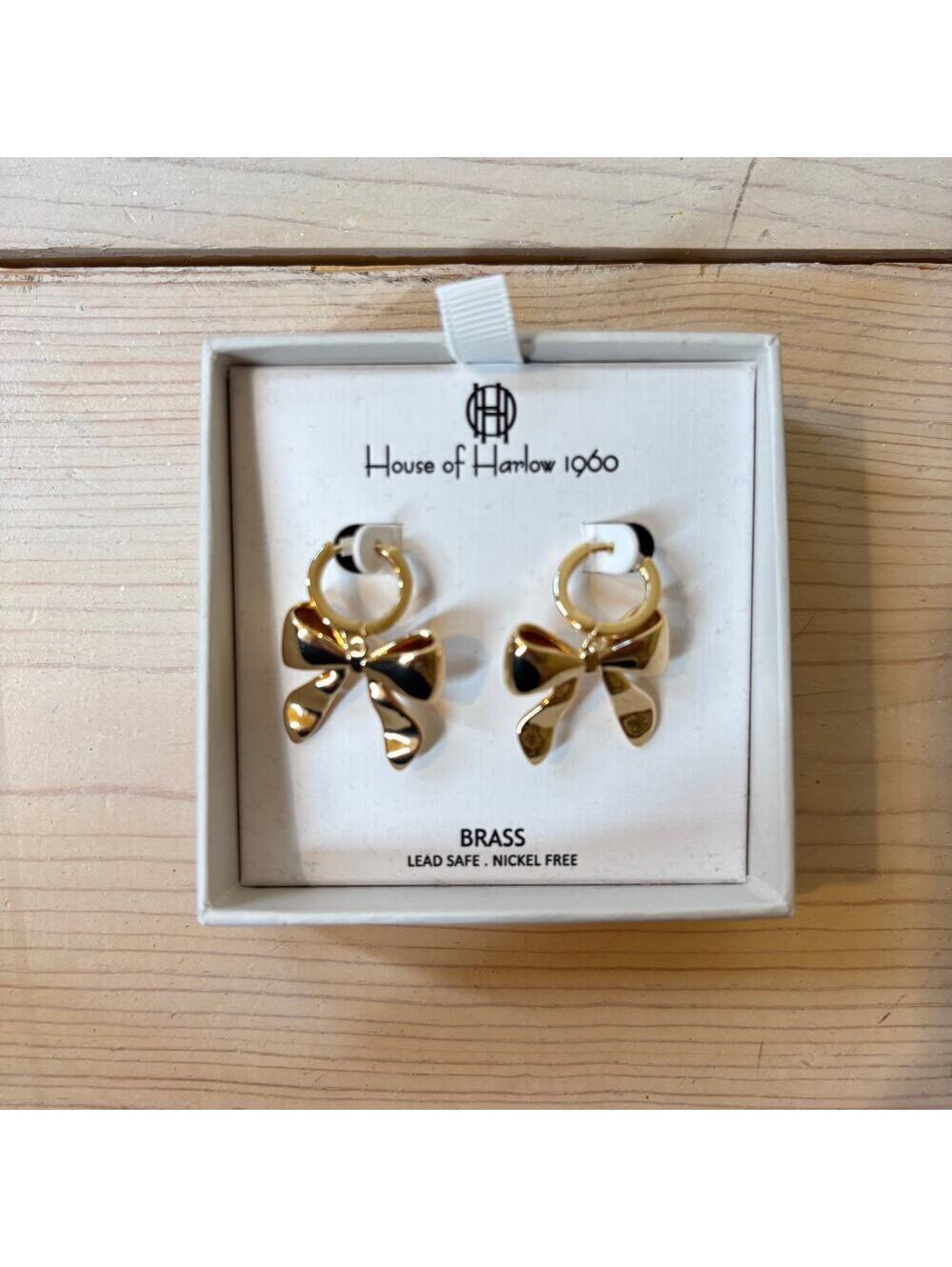 House of Harlow 1960 NWT Women's Gold Bow Hoop Earrings